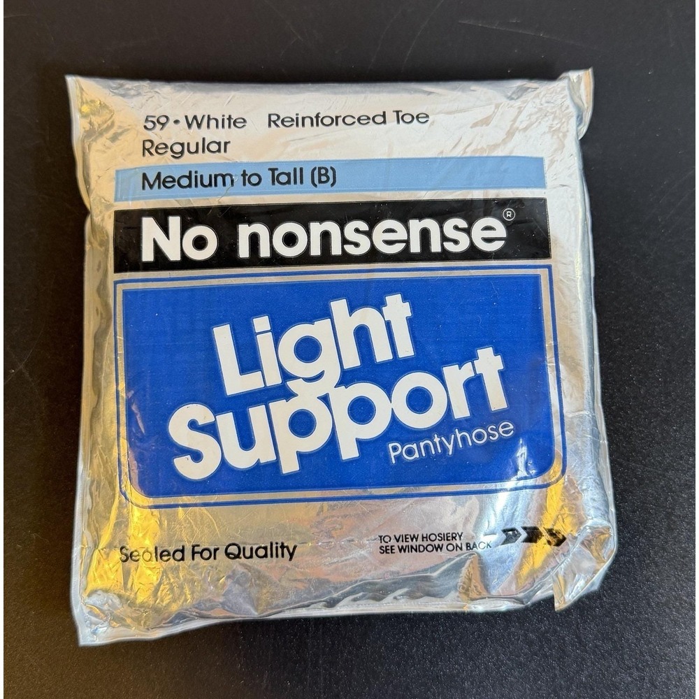 NOS 1990 No Nonsense Light Support White Reinforced Toe Pantyhose #59